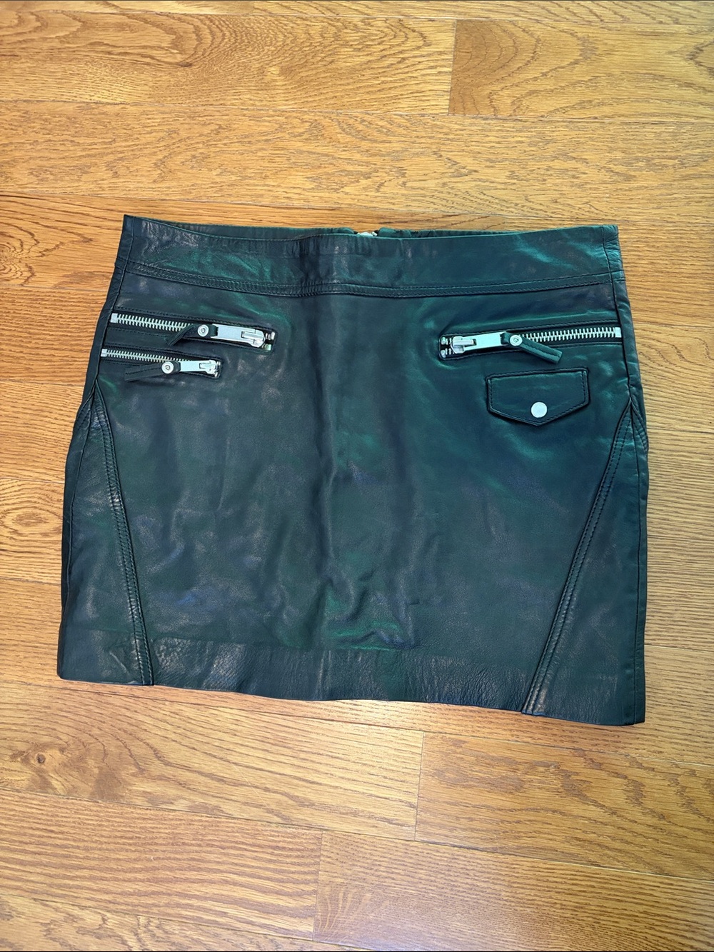 Mango MNG Black Leather Mini Skirt with Silver Zipper Accents